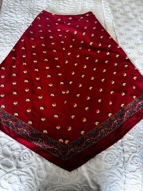 Ralph Lauren Red Floral Skirt 90s Cottagecore A-Line Handkerchief Hem 4